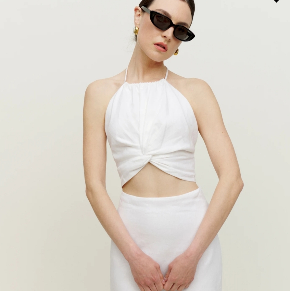 Reformation Meri Linen Crop Top 2 Backless Tie